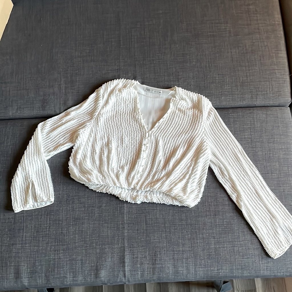 Beaded Long Sleeve Crop Top